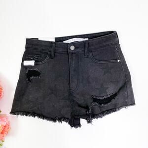 Tinseltown Star Print Distressed High Rise Mom Shorts Black Jean size 7/ 28 NWT